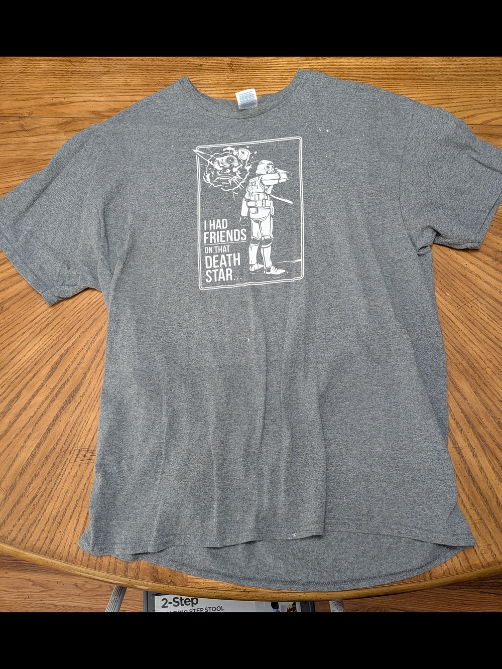 Delta Grey Short-Sleeve Crewneck Tee with White Humorous Star Wars Graphic